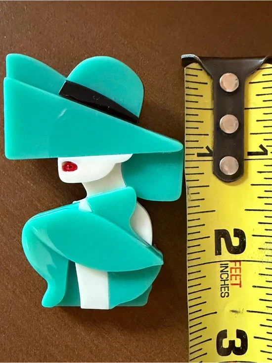 Teal Vintage Style Lady Brooch - Art Deco Inspired - Picture 3 of 3